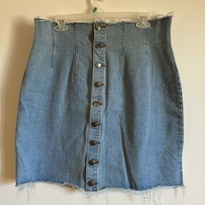 NWT Denim Skirt PLT PrettyLittleThing 10 Blue Fray High Button Jean Edgy Casual